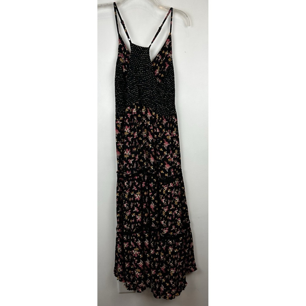Angie Dress Womens S Floral Black Sleeveless Boho Cruise Beach Vacation Smocked